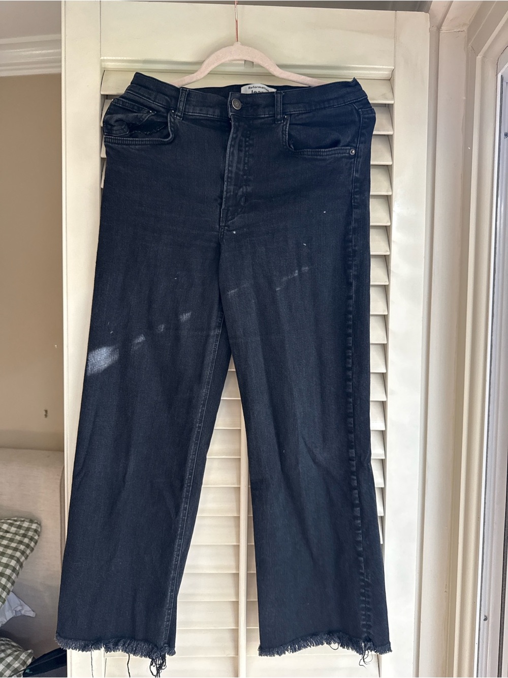 Reformation Black Cropped Wide-Leg Jeans